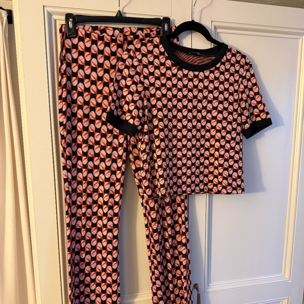 Zara Orange and Black Geometric Two Piece Set